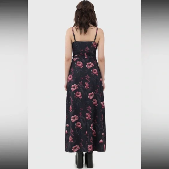 KILLSTAR COTTAGE CHORUS BLACK & PINK FLORAL PRINT MAXI DRESS - LIKE NEW - Picture 2 of 7